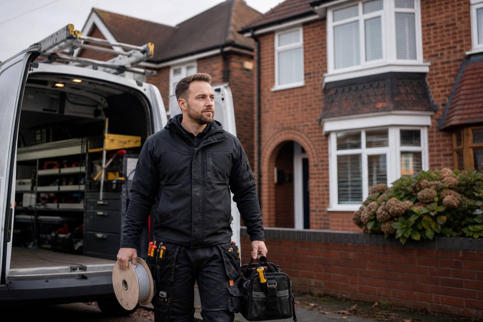House rewire Doncaster — electrician routing new cables in a UK home